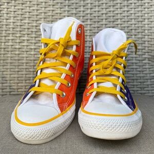 Converse You Orange White Purple and Yellow High Tops